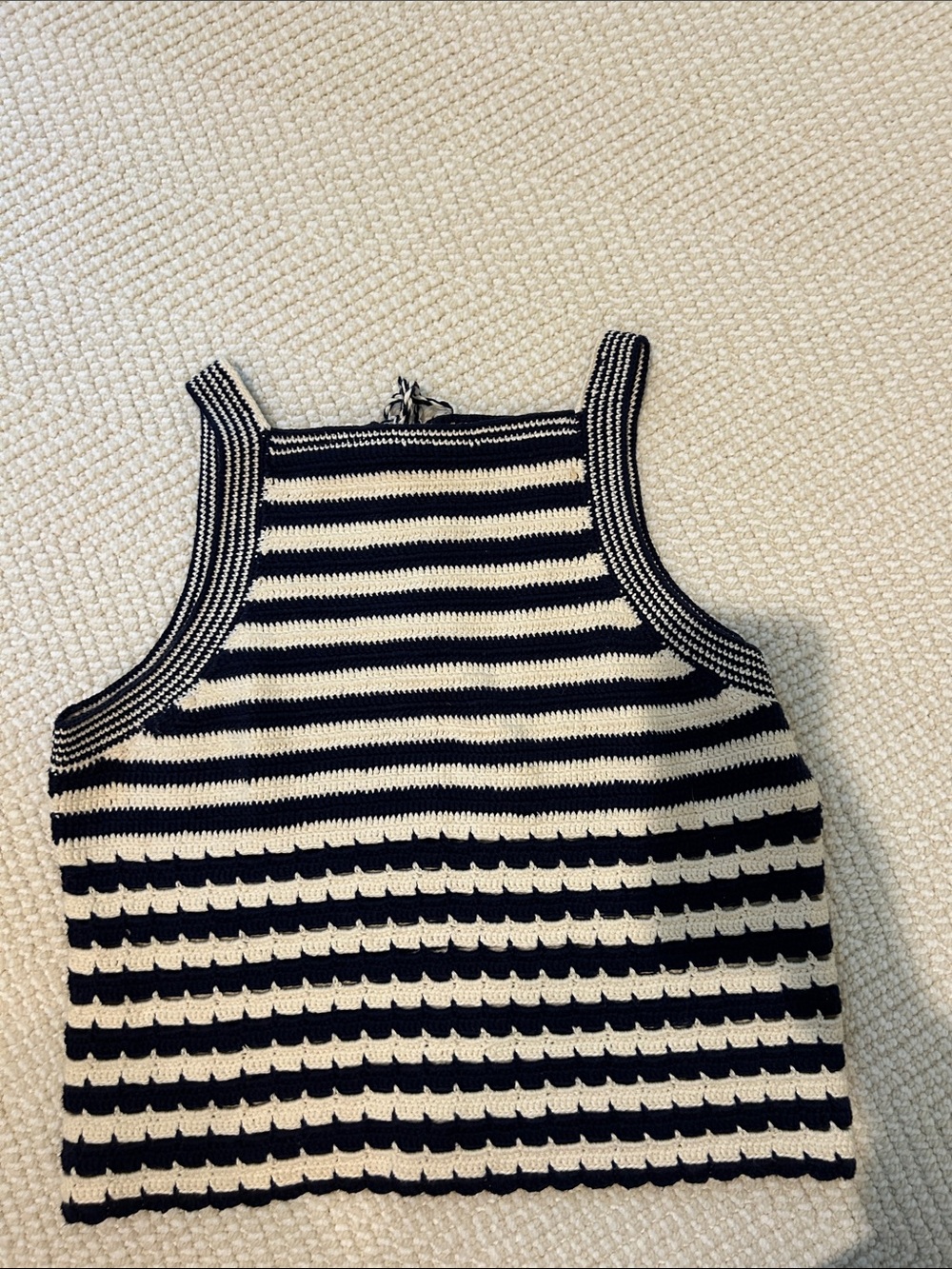 Striped Knit Cropped Tank Top - Black & Cream